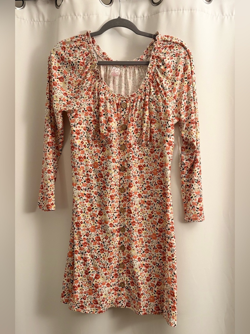 Mossimo Supply Co. Cream Long-Sleeve Floral Button-Front Dress